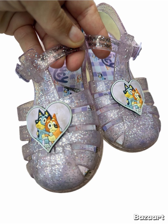 Bluey Other - Girls Glitter Lavender Jelly Sandals with Heart Charm